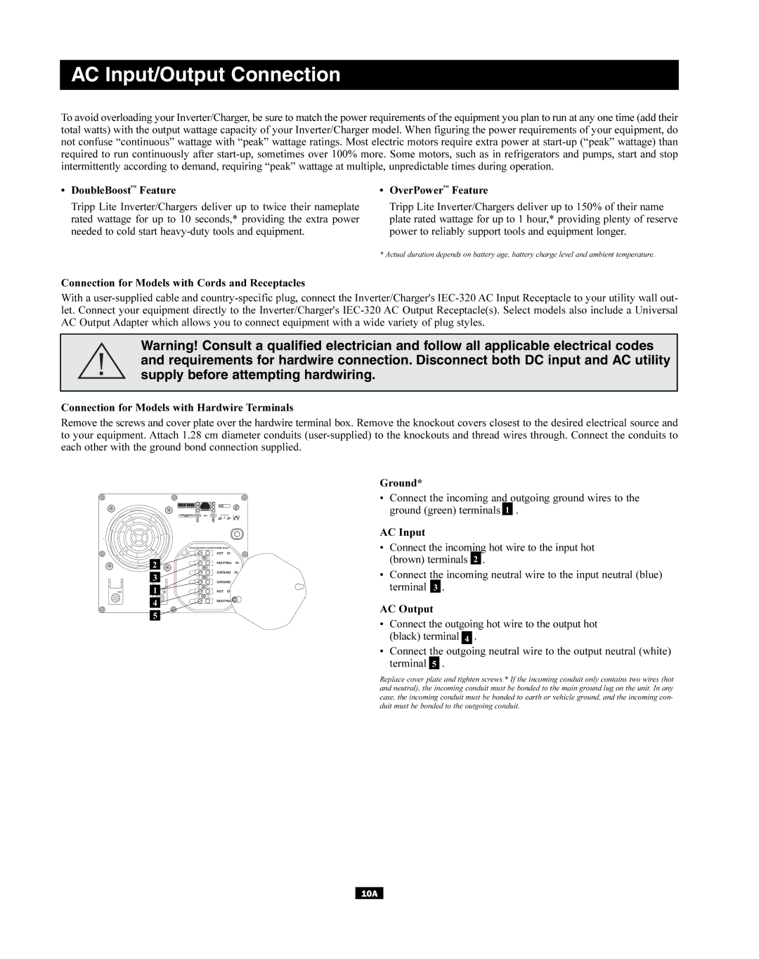 Tripp Lite APSINT Series owner manual AC Input/Output Connection 