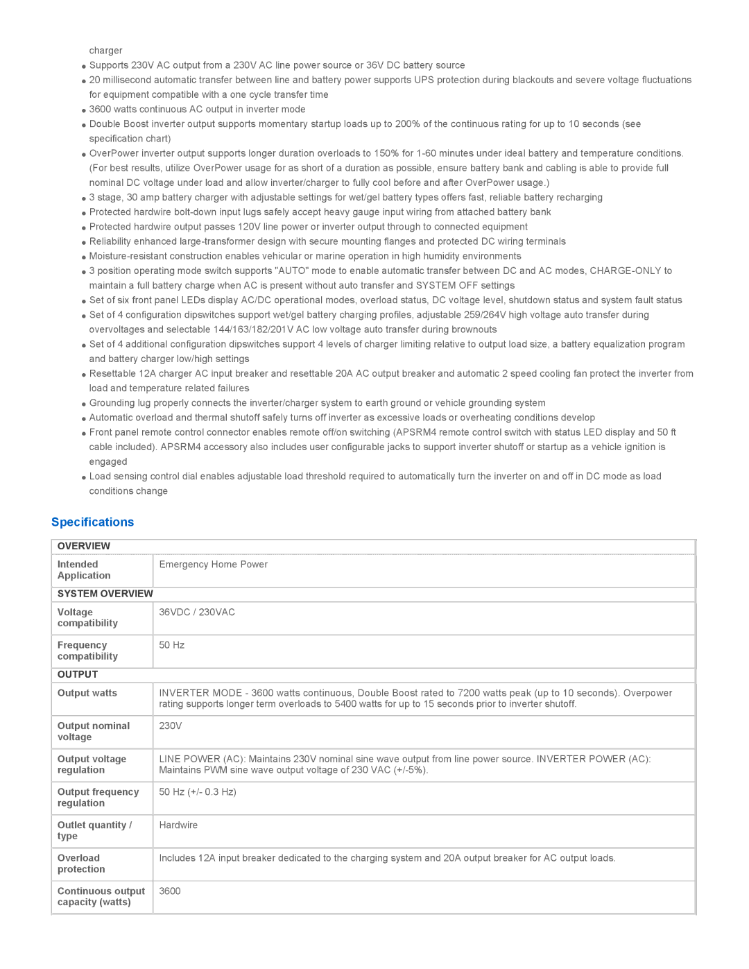 Tripp Lite APSINT3636VR specifications Specifications, System Overview, Output 