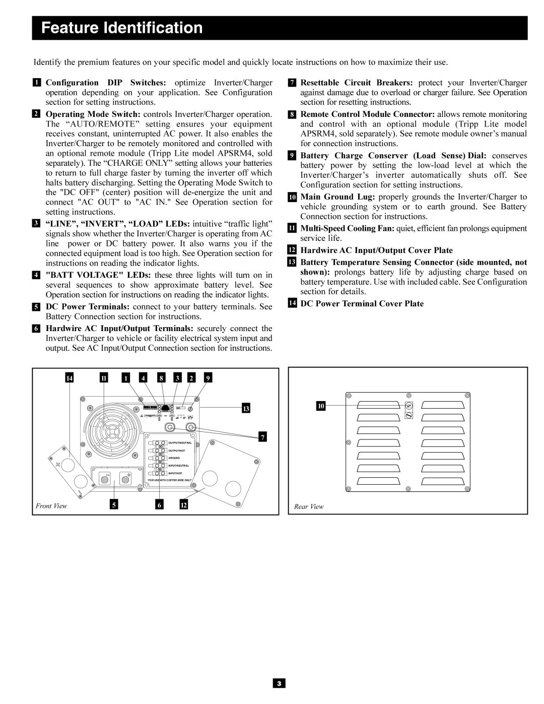 Tripp Lite APSRM4 owner manual Feature Identification 