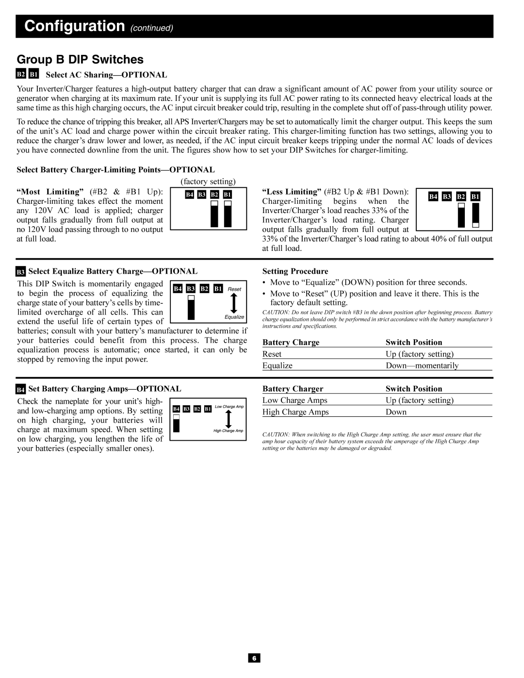 Tripp Lite APSRM4 owner manual Group B DIP Switches, B2 B1 Select AC Sharing-OPTIONAL 