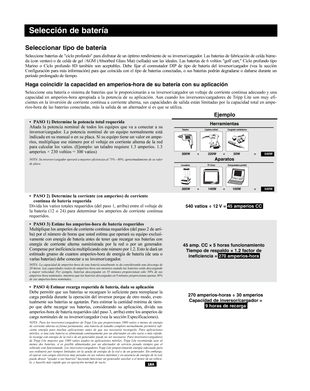 Tripp Lite APSX, APINT Series owner manual Selección de batería, Seleccionar tipo de batería, Ejemplo 