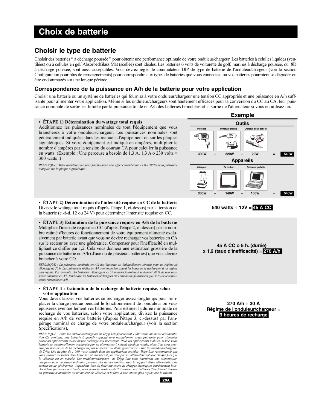 Tripp Lite APINT Series, APSX owner manual Choix de batterie, Choisir le type de batterie, Exemple 