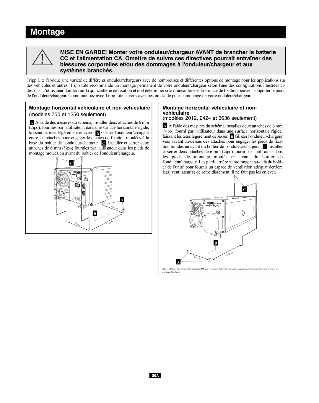 Tripp Lite APSX, APINT Series owner manual Montage horizontal véhiculaire et non-véhiculaire 