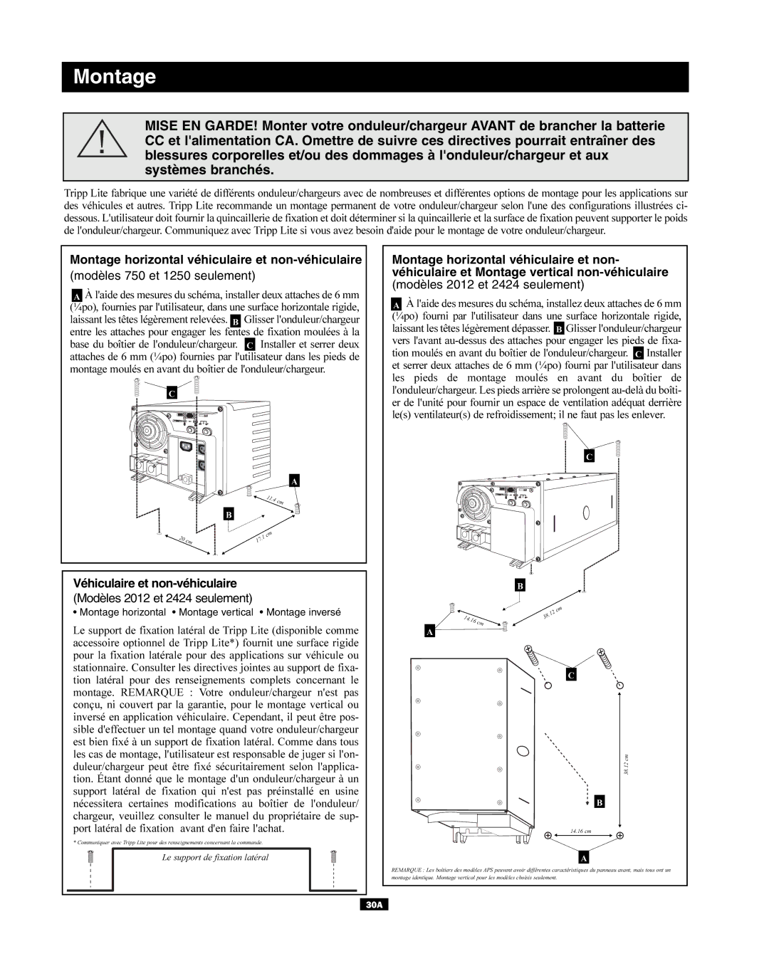 Tripp Lite APSX Series owner manual Montage horizontal véhiculaire et non-véhiculaire 