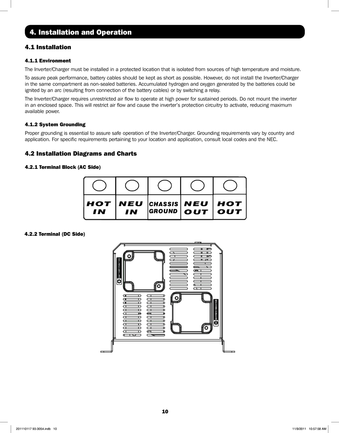 Tripp Lite APSX1012SW, APSX2012SW Terminal DC Side4. Installation and Operation, Installation Diagrams and Charts 