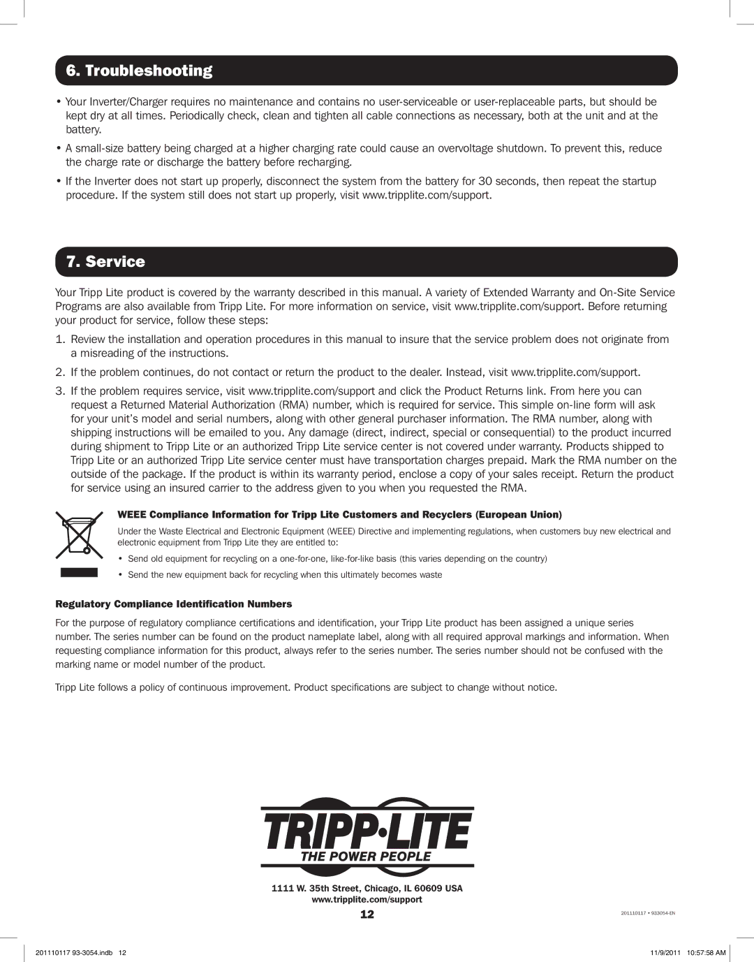 Tripp Lite APSX1012SW, APSX2012SW owner manual Troubleshooting, Service 