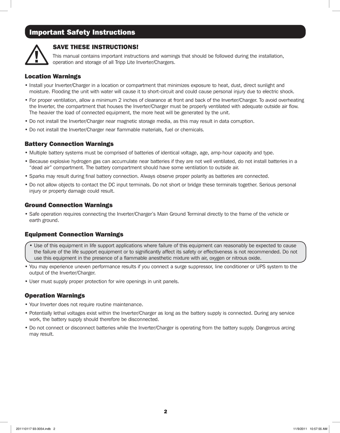 Tripp Lite APSX1012SW, APSX2012SW owner manual Important Safety Instructions 