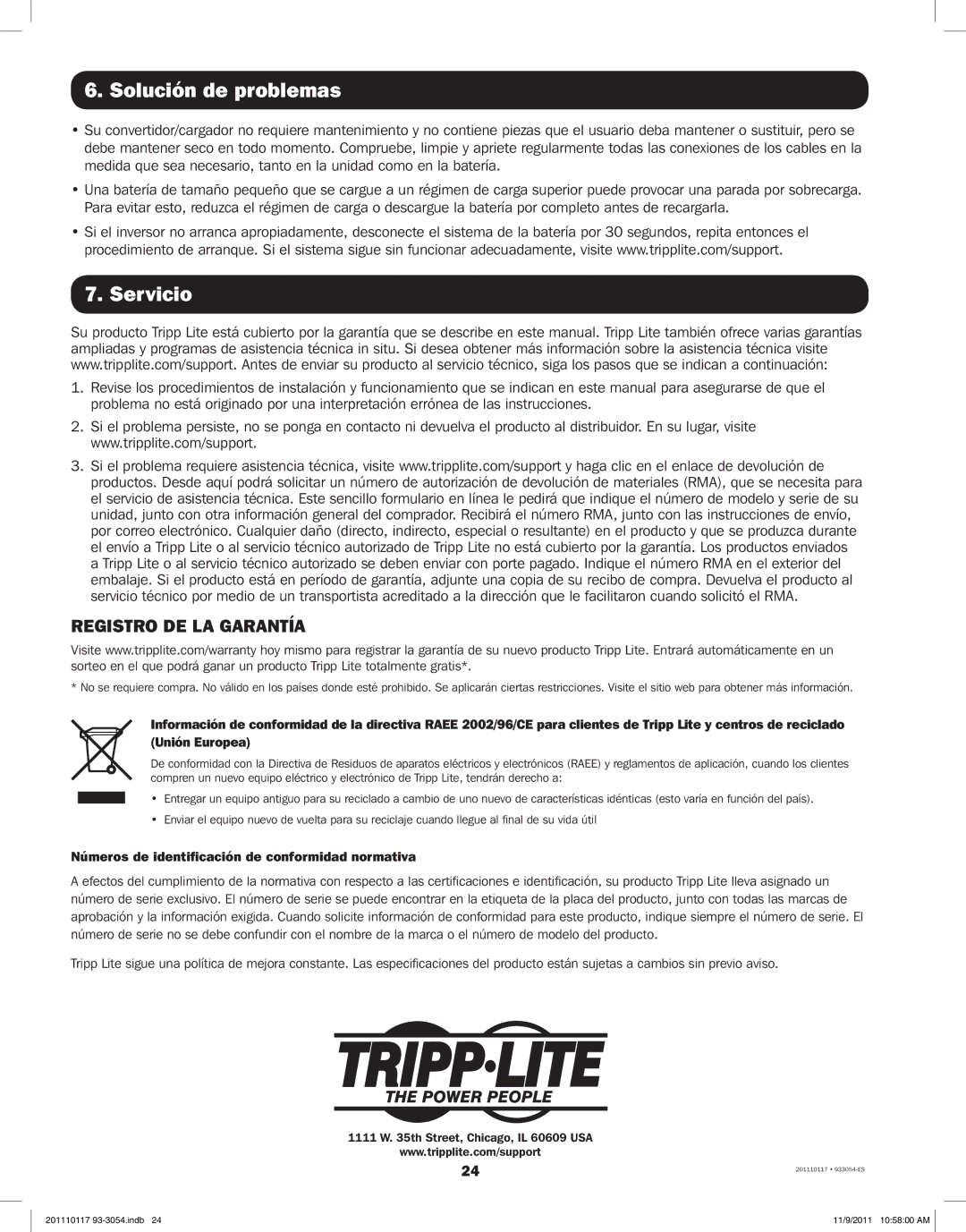 Tripp Lite APSX1012SW, APSX2012SW owner manual Solución de problemas, Servicio, Registro DE LA Garantía 