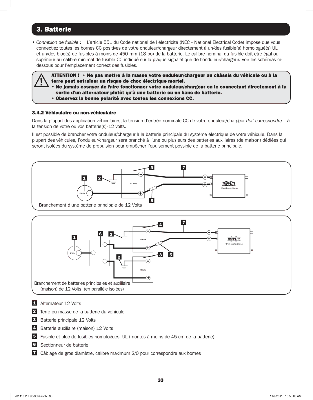 Tripp Lite APSX2012SW, APSX1012SW owner manual Maison de 12 Volts 