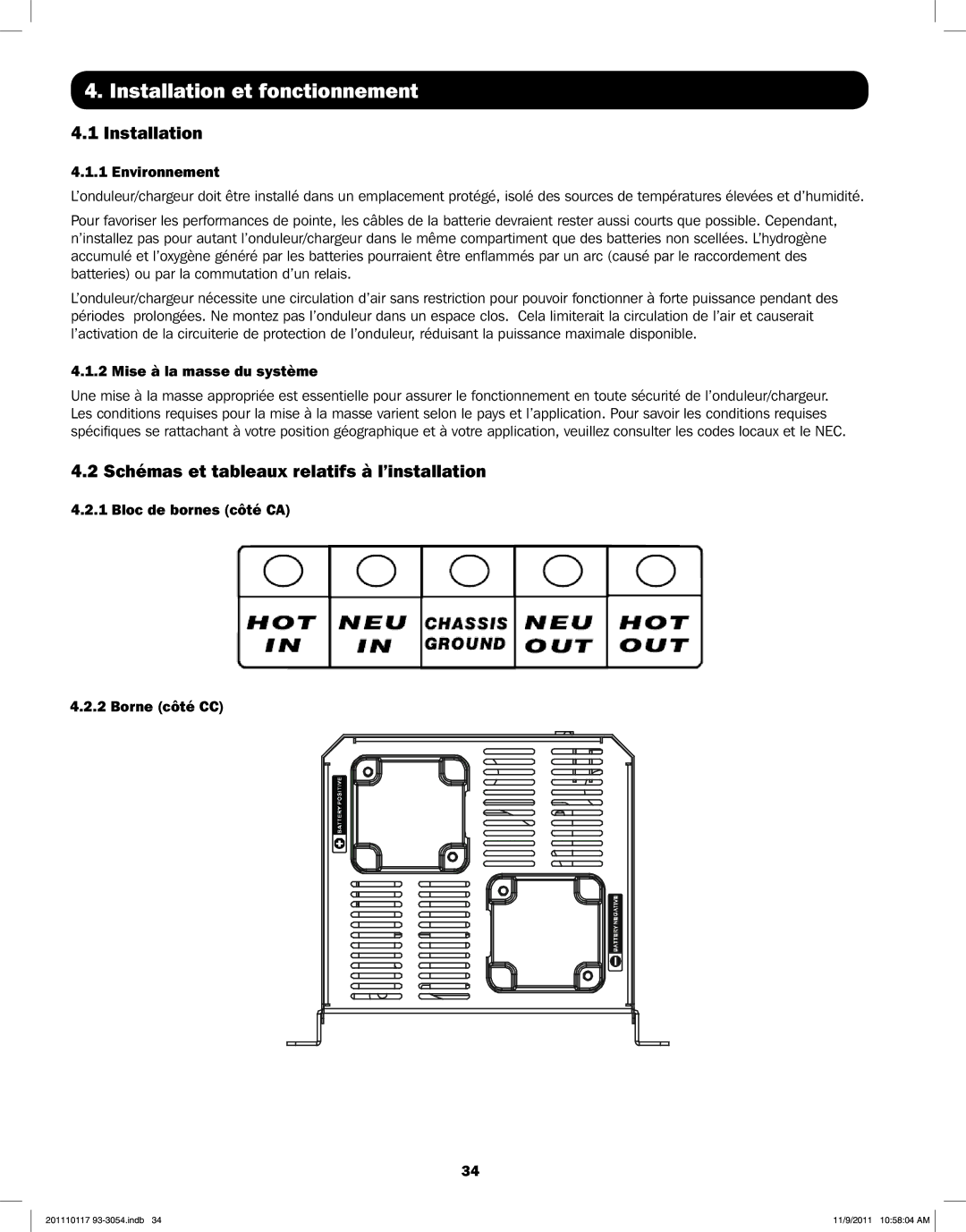 Tripp Lite APSX1012SW, APSX2012SW owner manual Installation et fonctionnement, Borne côté CC4. Installation and Operation 