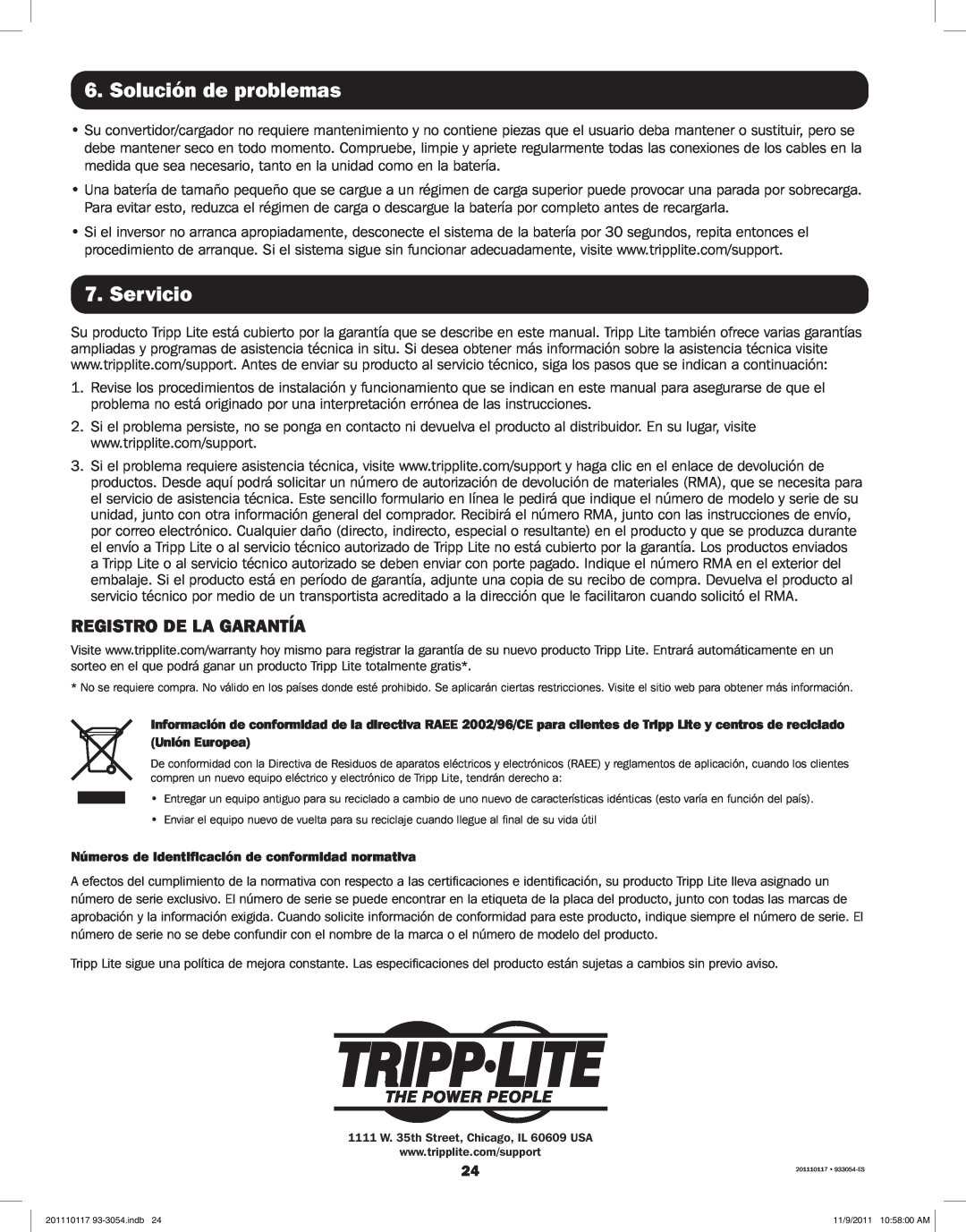 Tripp Lite APSX1012SW, APSX2012SW owner manual Solución de problemas, Servicio, Registro De La Garantía 