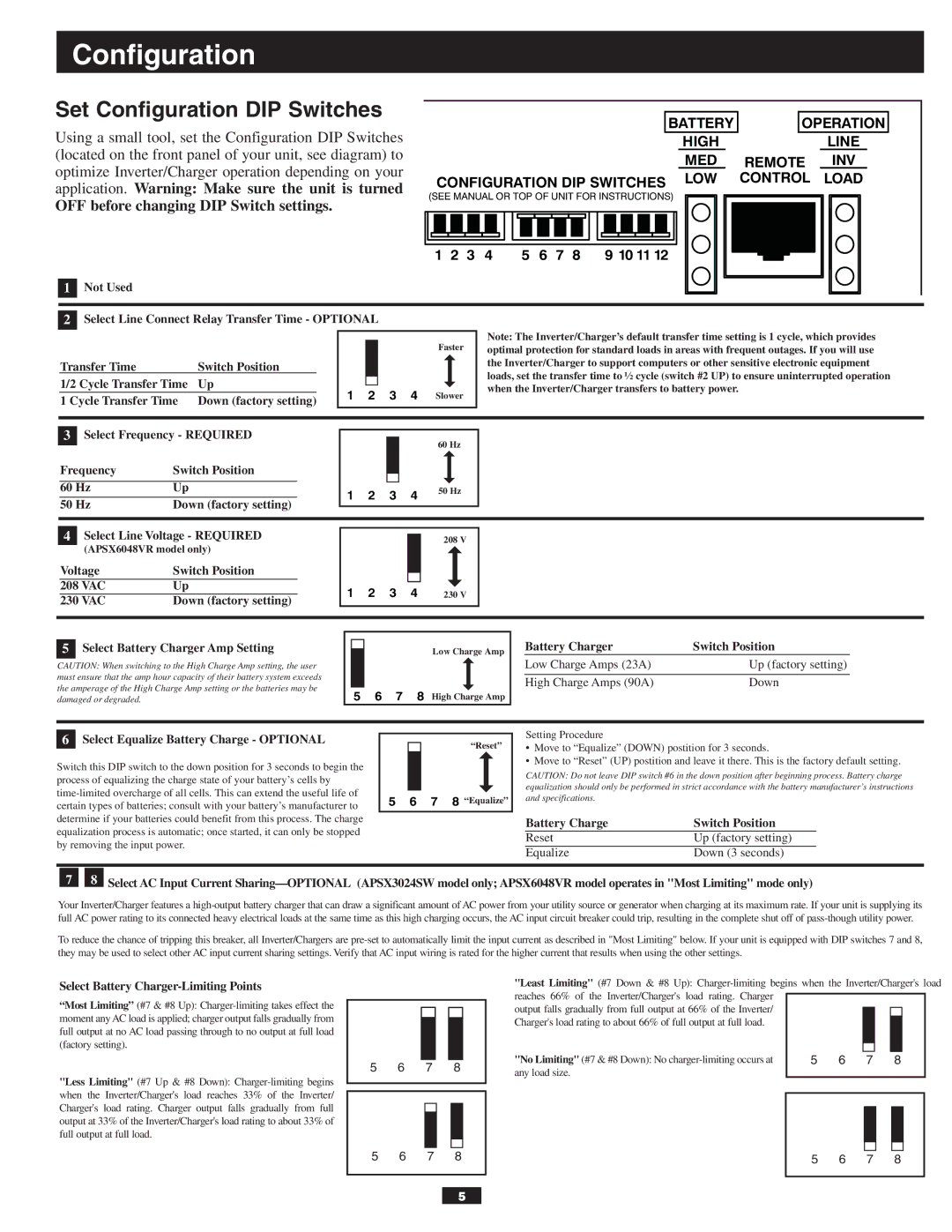 Tripp Lite APSX6048VR owner manual Set Configuration DIP Switches, OFF before changing DIP Switch settings, 10 11 