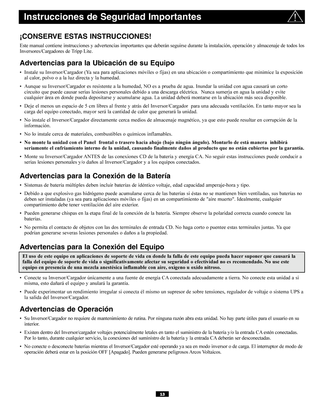 Tripp Lite APSX6048VR owner manual Instrucciones de Seguridad Importantes, Advertencias para la Ubicación de su Equipo 