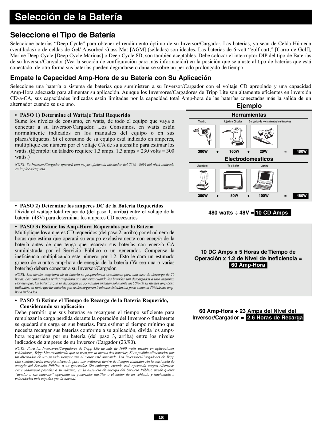 Tripp Lite APSX6048VR owner manual Selección de la Batería, Seleccione el Tipo de Batería, Ejemplo 