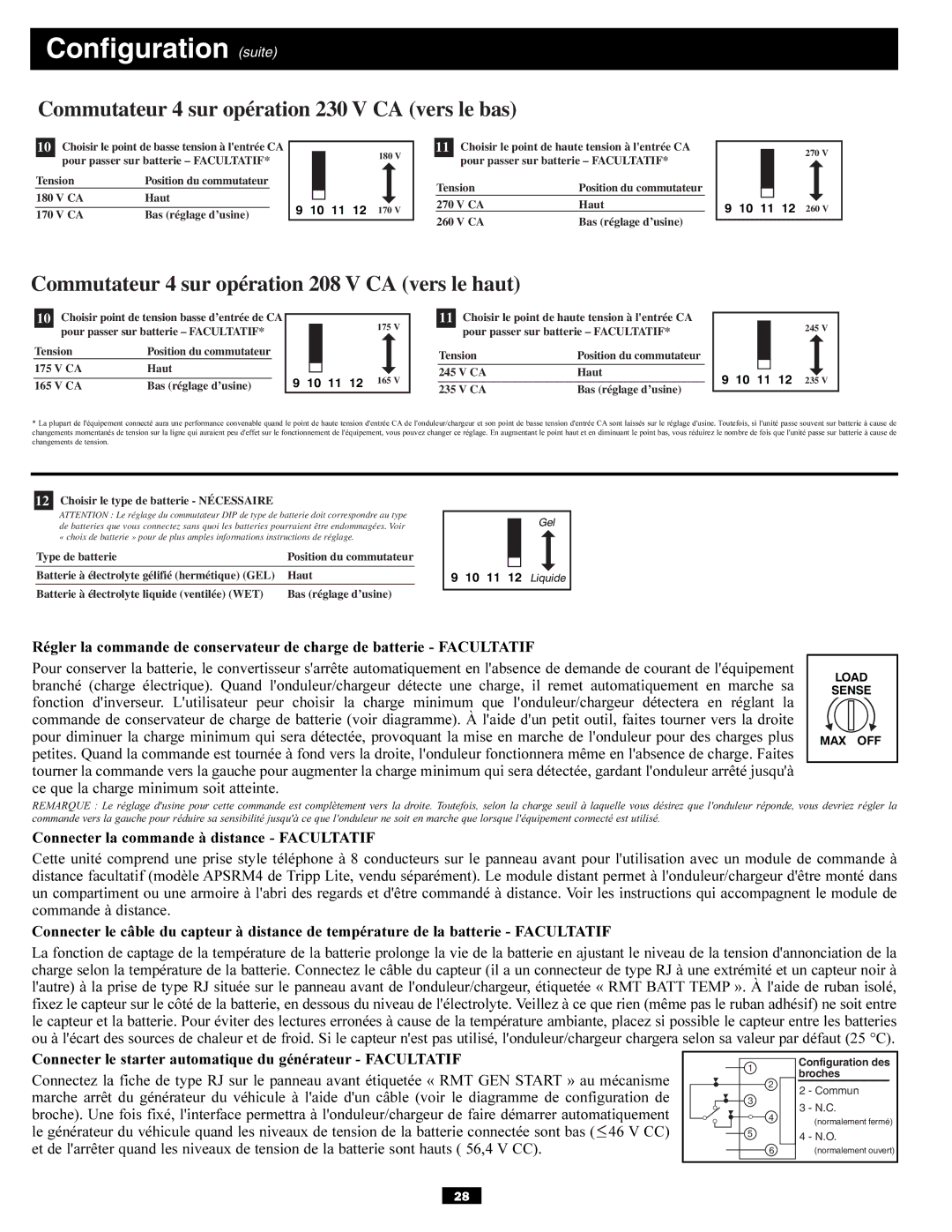 Tripp Lite APSX6048VR owner manual Configuration suite, Commutateur 4 sur opération 230 V CA vers le bas 