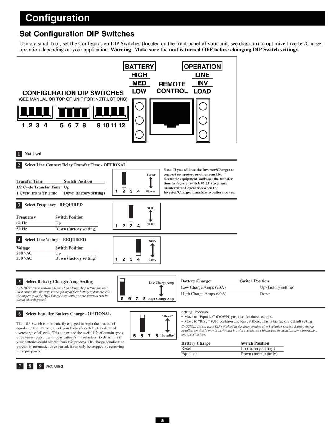 Tripp Lite APSX6048VR owner manual Set Configuration DIP Switches 