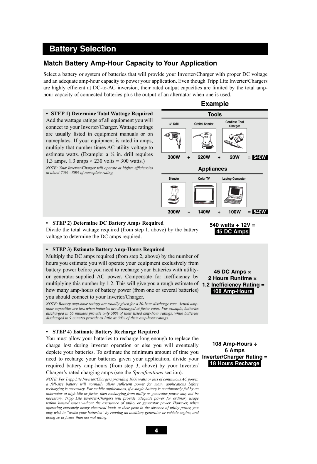 Tripp Lite APSX700HF owner manual Battery Selection, Match Battery Amp-Hour Capacity to Your Application 