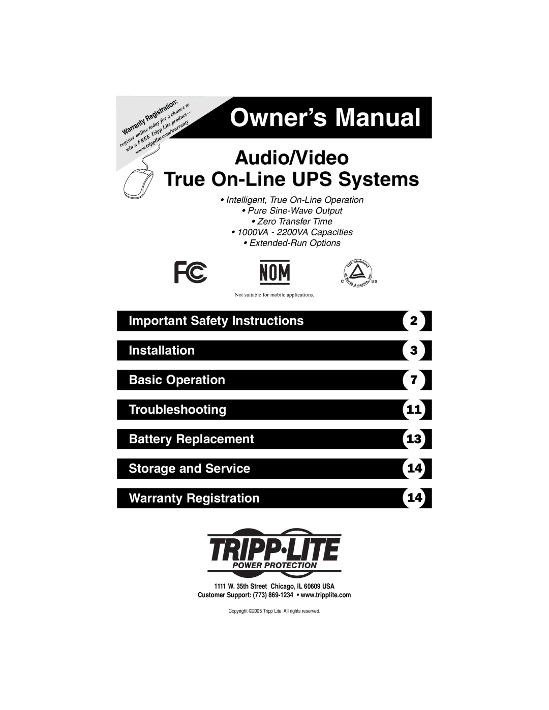 Tripp Lite Audio/Video On-Line UPS System owner manual 