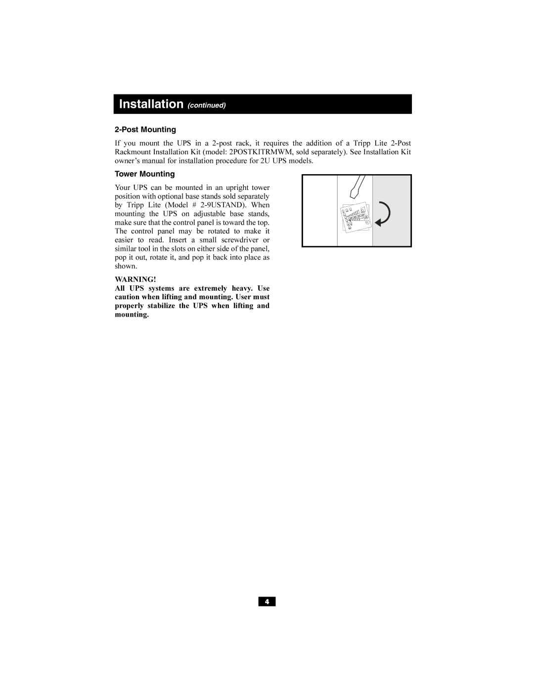 Tripp Lite Audio/Video On-Line UPS System owner manual Post Mounting Tower Mounting 