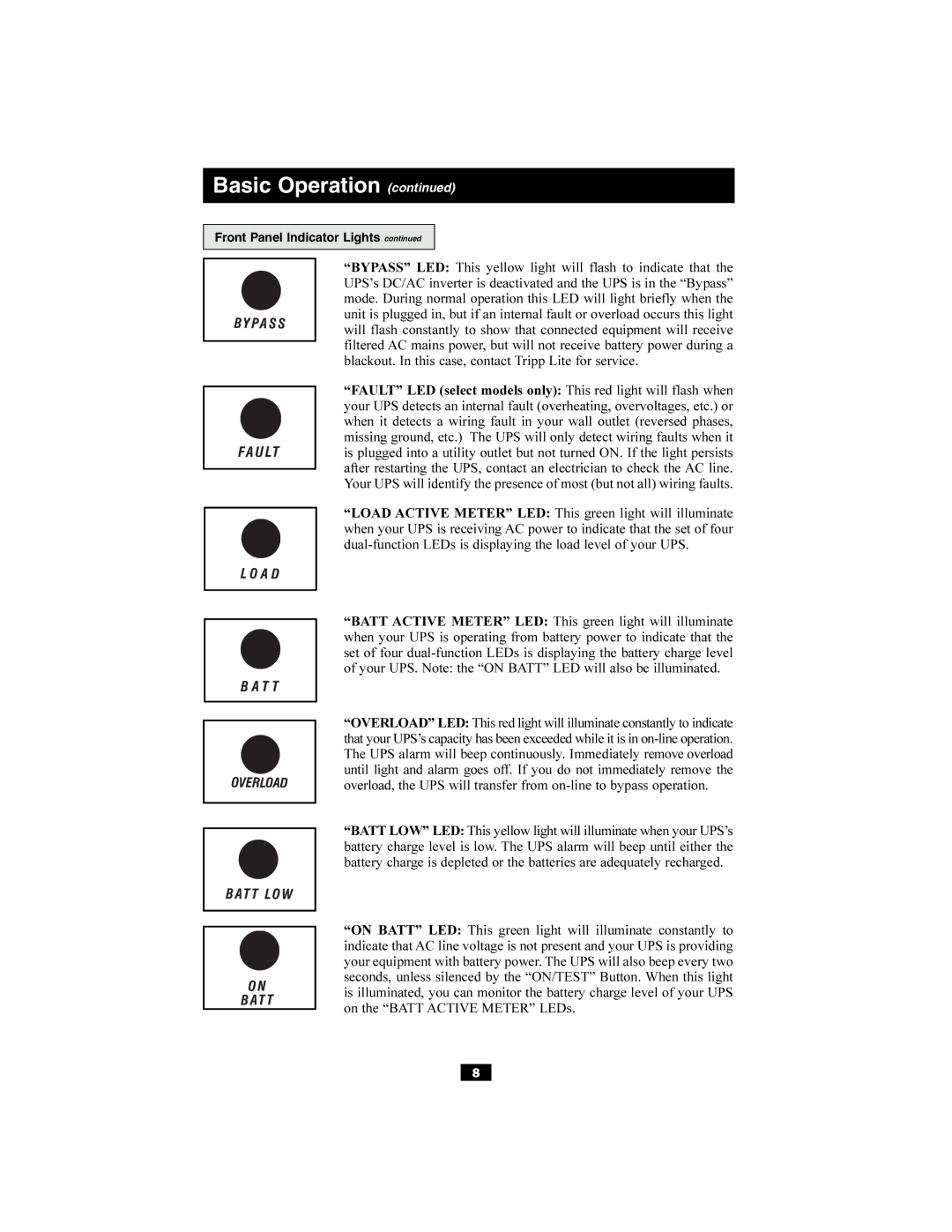 Tripp Lite Audio/Video On-Line UPS System owner manual Basic Operation 