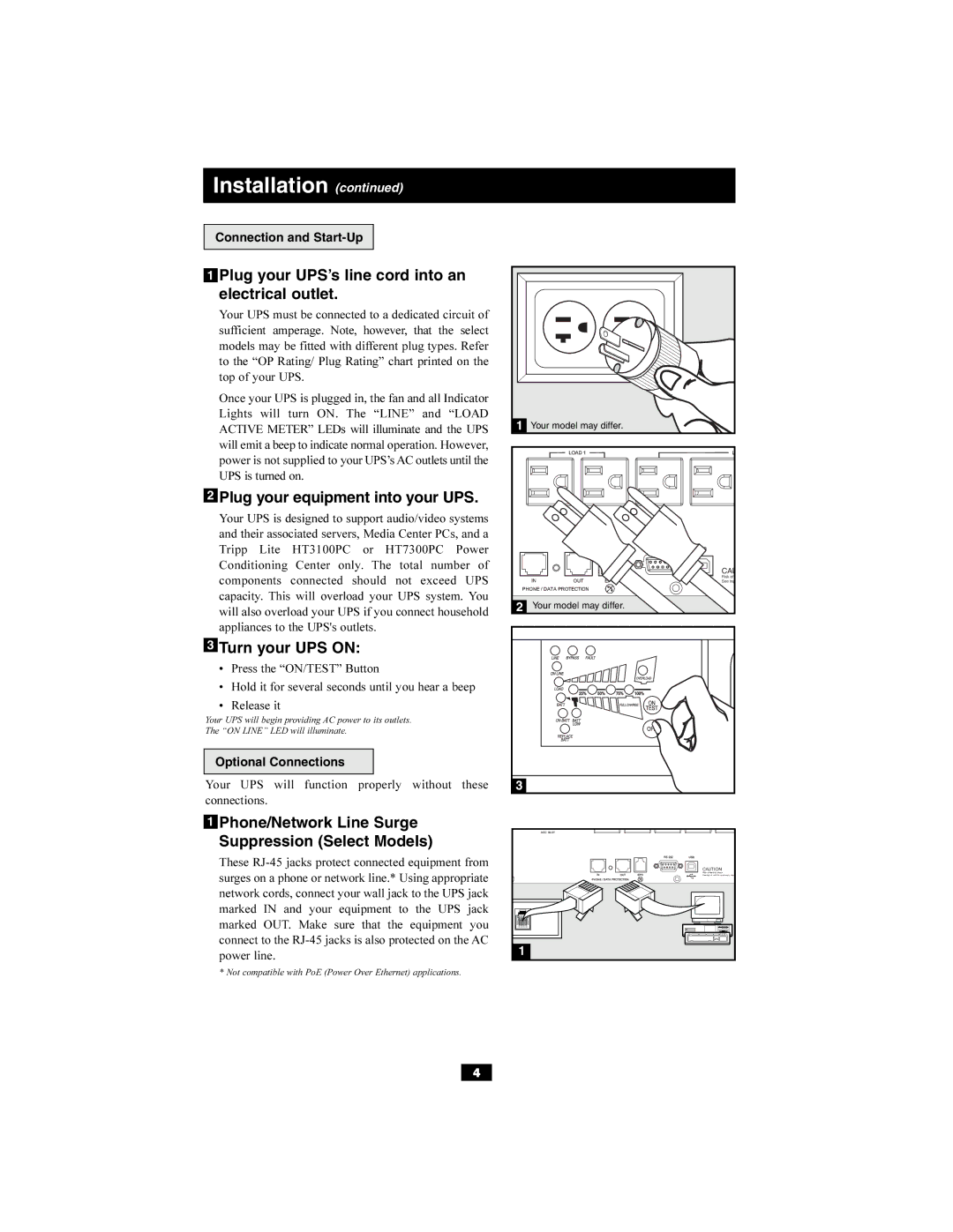 Tripp Lite Audio/Video Pure Sine Wave UPS System owner manual Connection and Start-Up, Optional Connections 