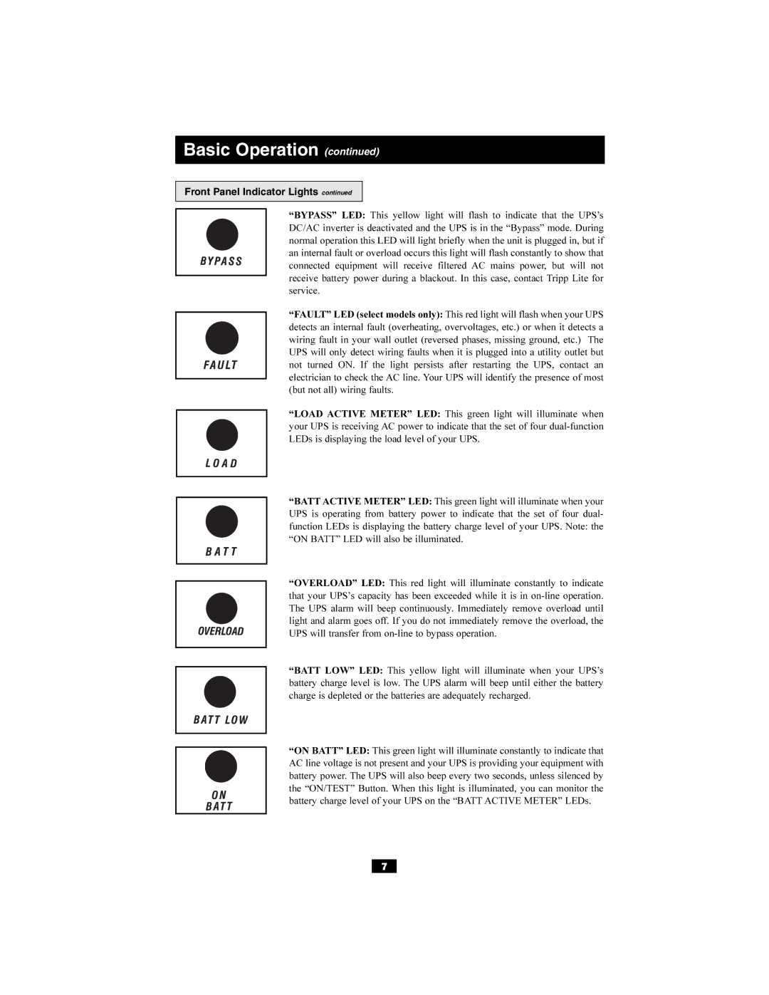 Tripp Lite Audio/Video Pure Sine Wave UPS System owner manual Basic Operation 