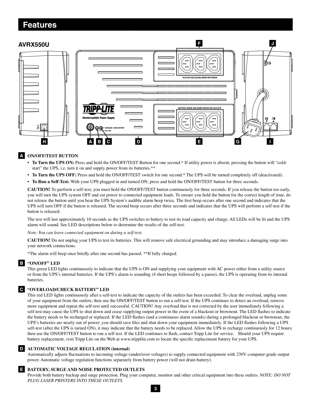 Tripp Lite AVRX550U, AVRX750U owner manual 