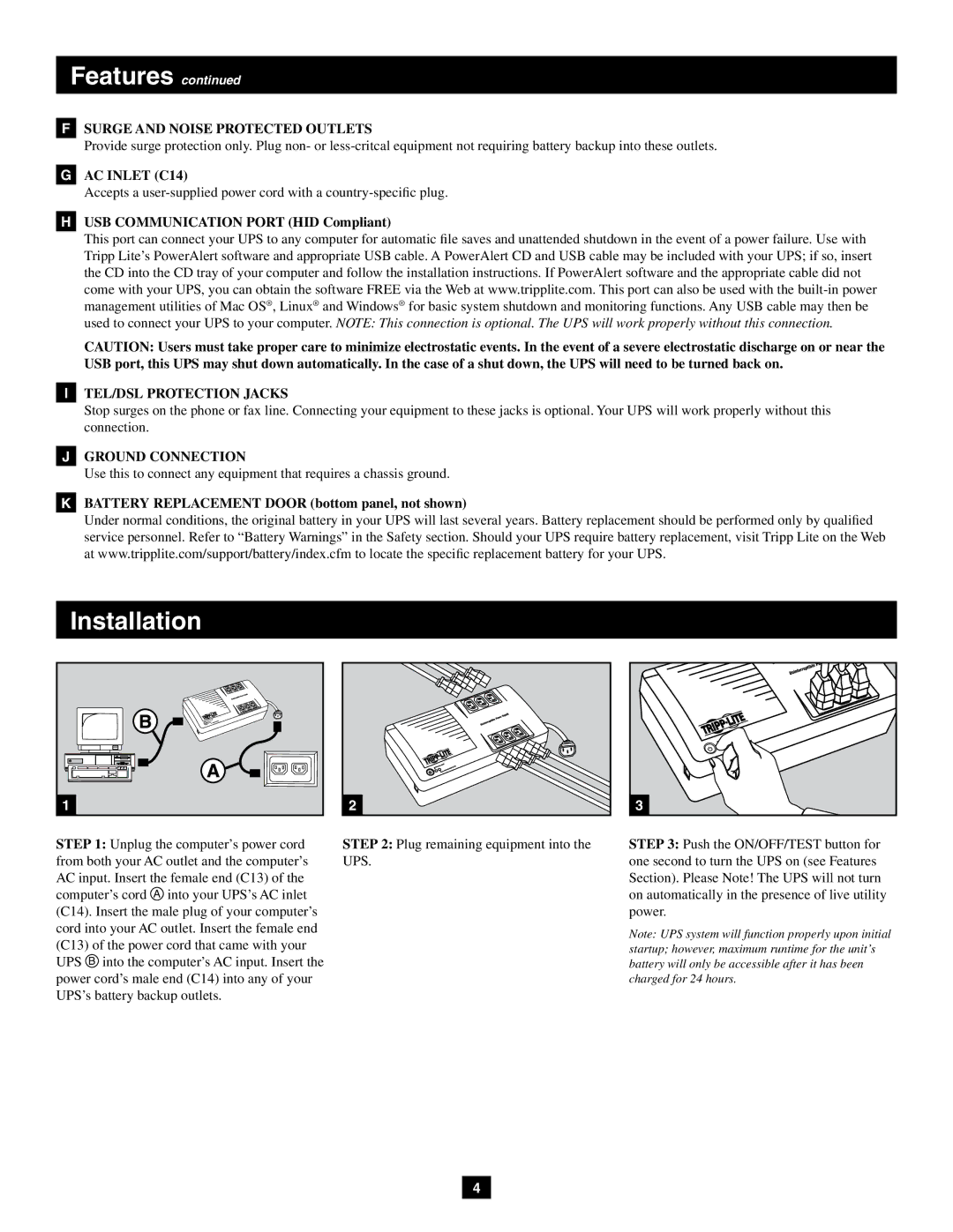 Tripp Lite AVRX750U, AVRX550U owner manual Surge and Noise Protected Outlets 