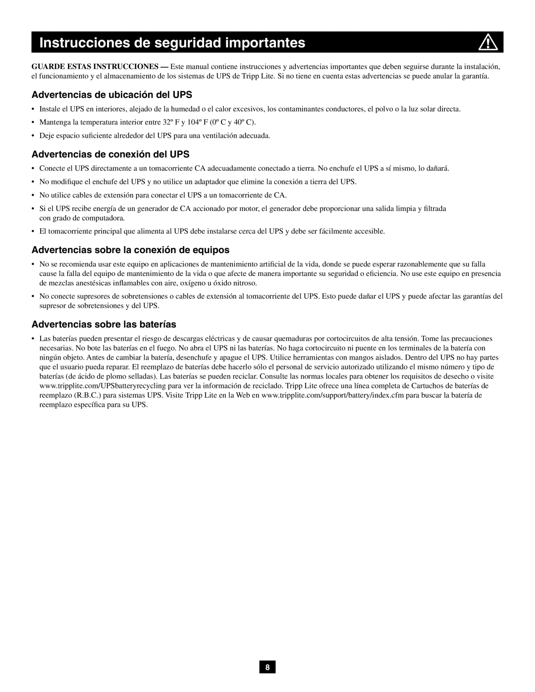 Tripp Lite AVRX750U, AVRX550U owner manual Instrucciones de seguridad importantes, Advertencias de ubicación del UPS 