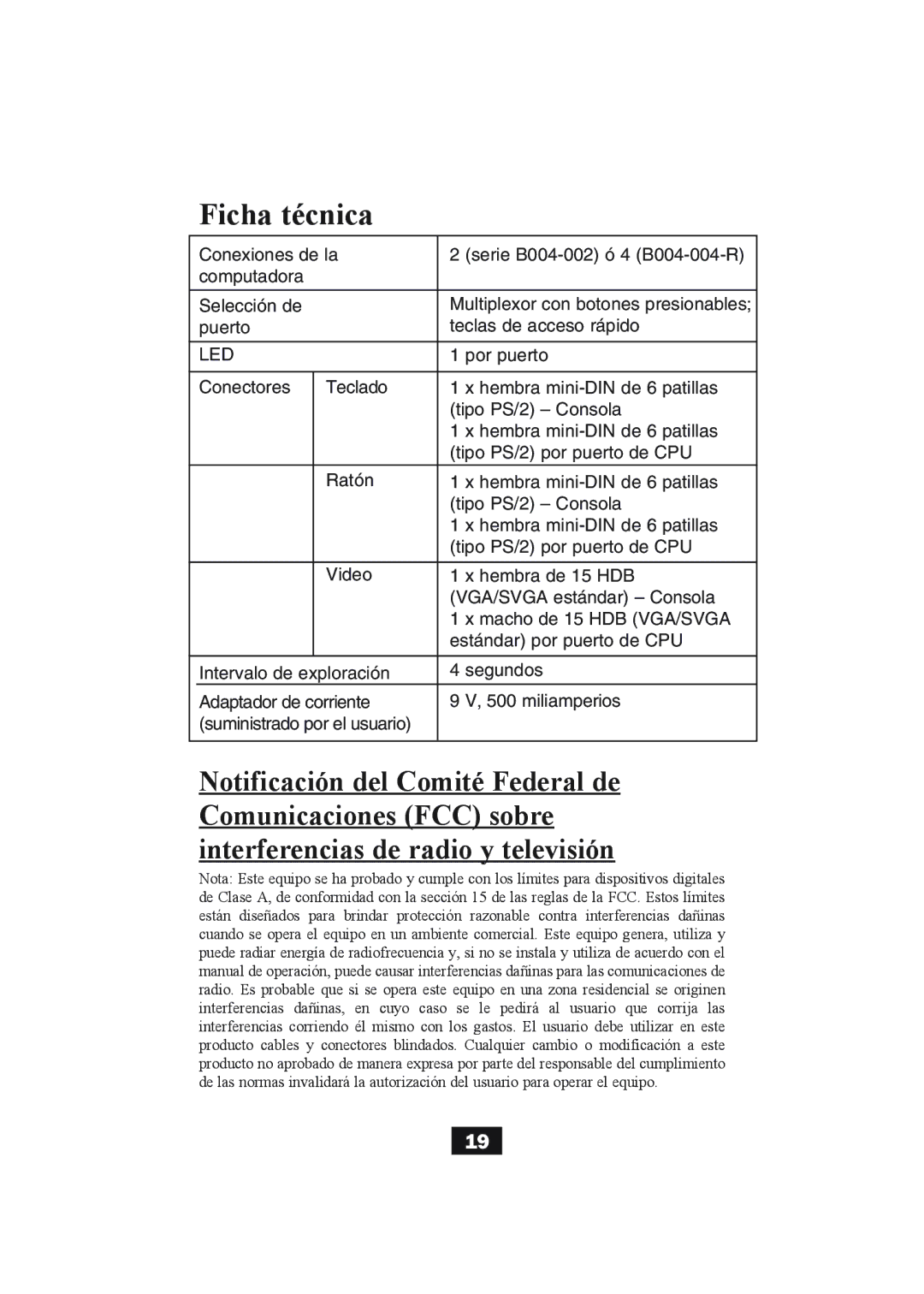 Tripp Lite B004-002 Series, B004-004 Series user manual Ficha técnica 