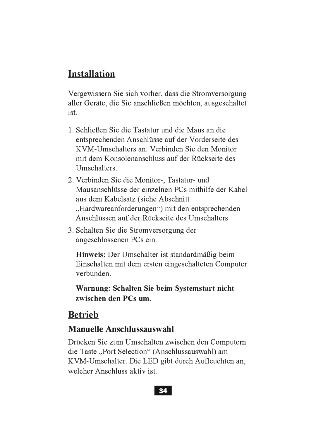 Tripp Lite B004-004 Series, B004-002 Series user manual Betrieb, Manuelle Anschlussauswahl 