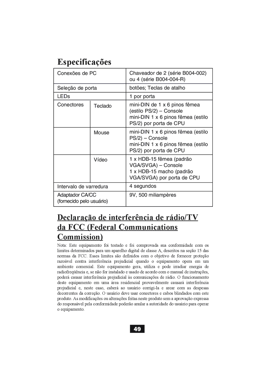 Tripp Lite B004-002 Series, B004-004 Series user manual Especificações 