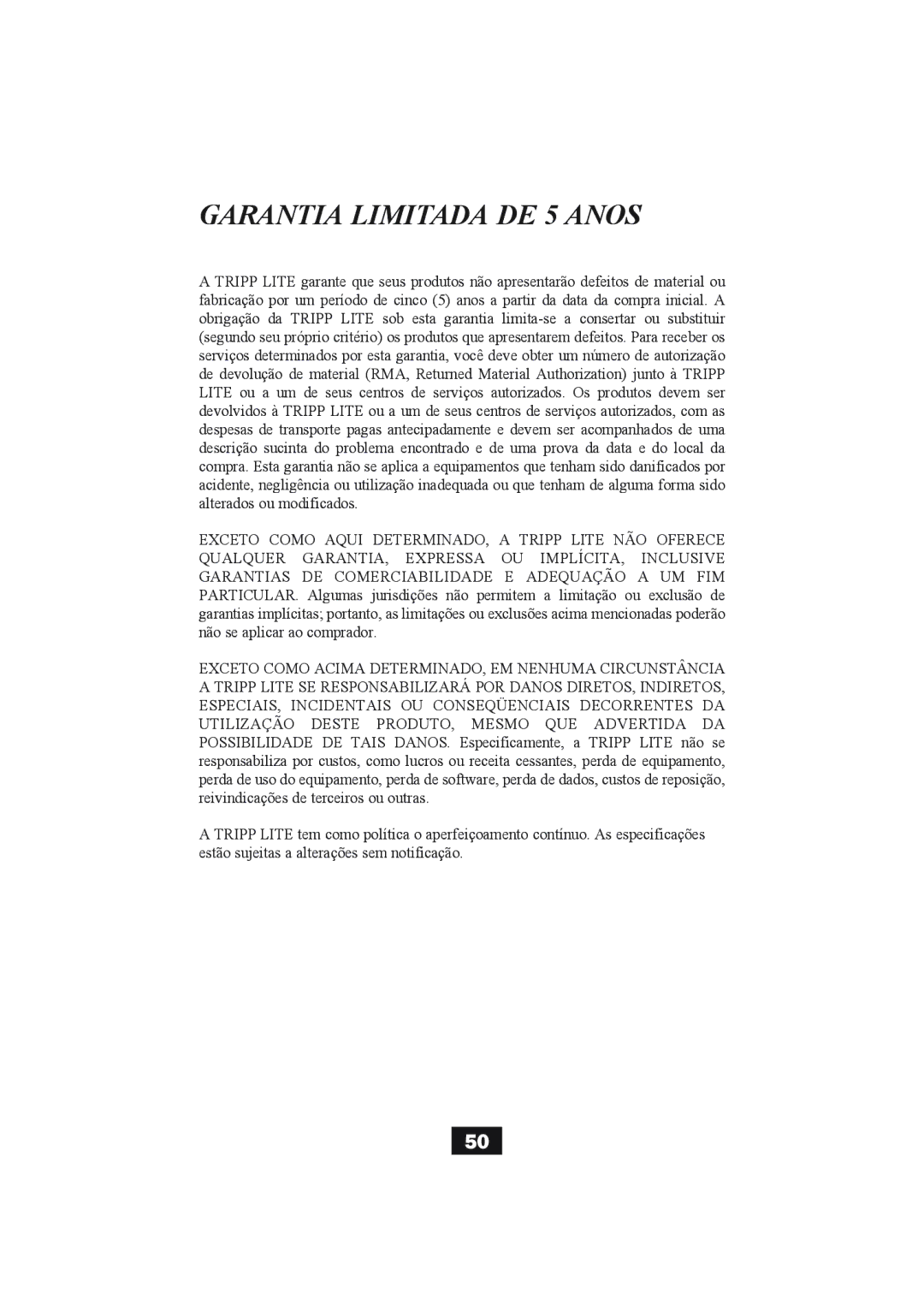 Tripp Lite B004-004 Series, B004-002 Series user manual Garantia Limitada DE 5 Anos 