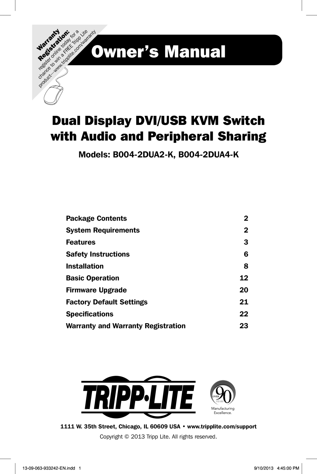 Tripp Lite owner manual Models B004-2DUA2-K, B004-2DUA4-K 