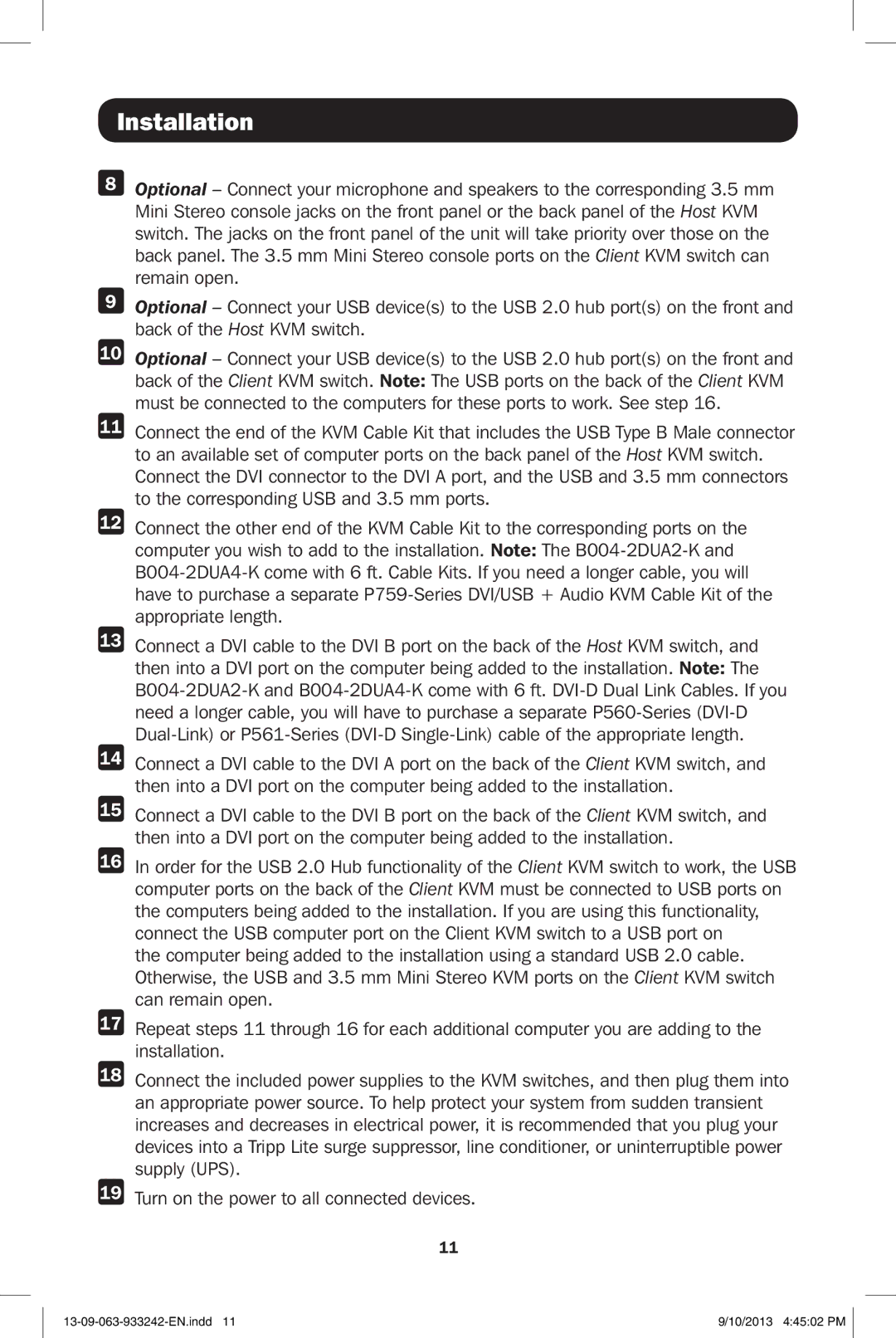 Tripp Lite B004-2DUA2-K, B004-2DUA4-K owner manual Installation 