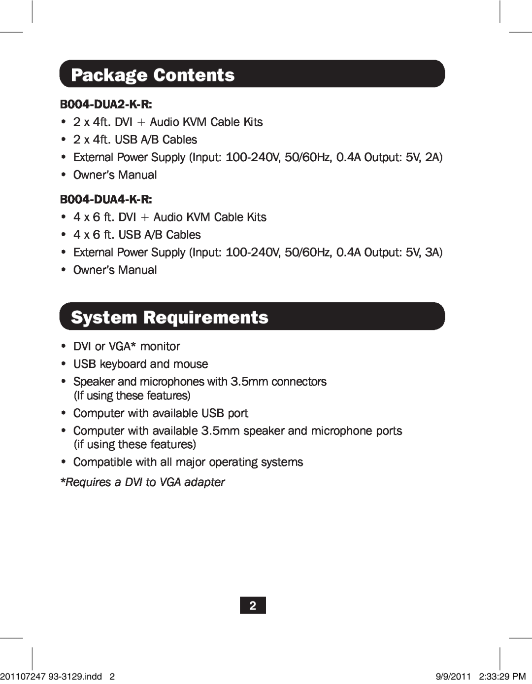 Tripp Lite B004-DUA4-K-R owner manual Package Contents, System Requirements 