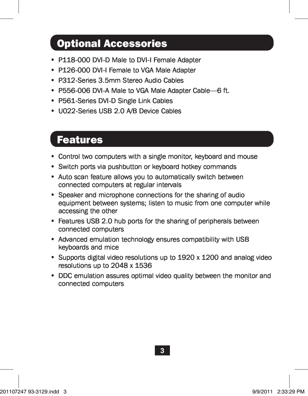 Tripp Lite B004-DUA4-K-R owner manual Optional Accessories, Features 