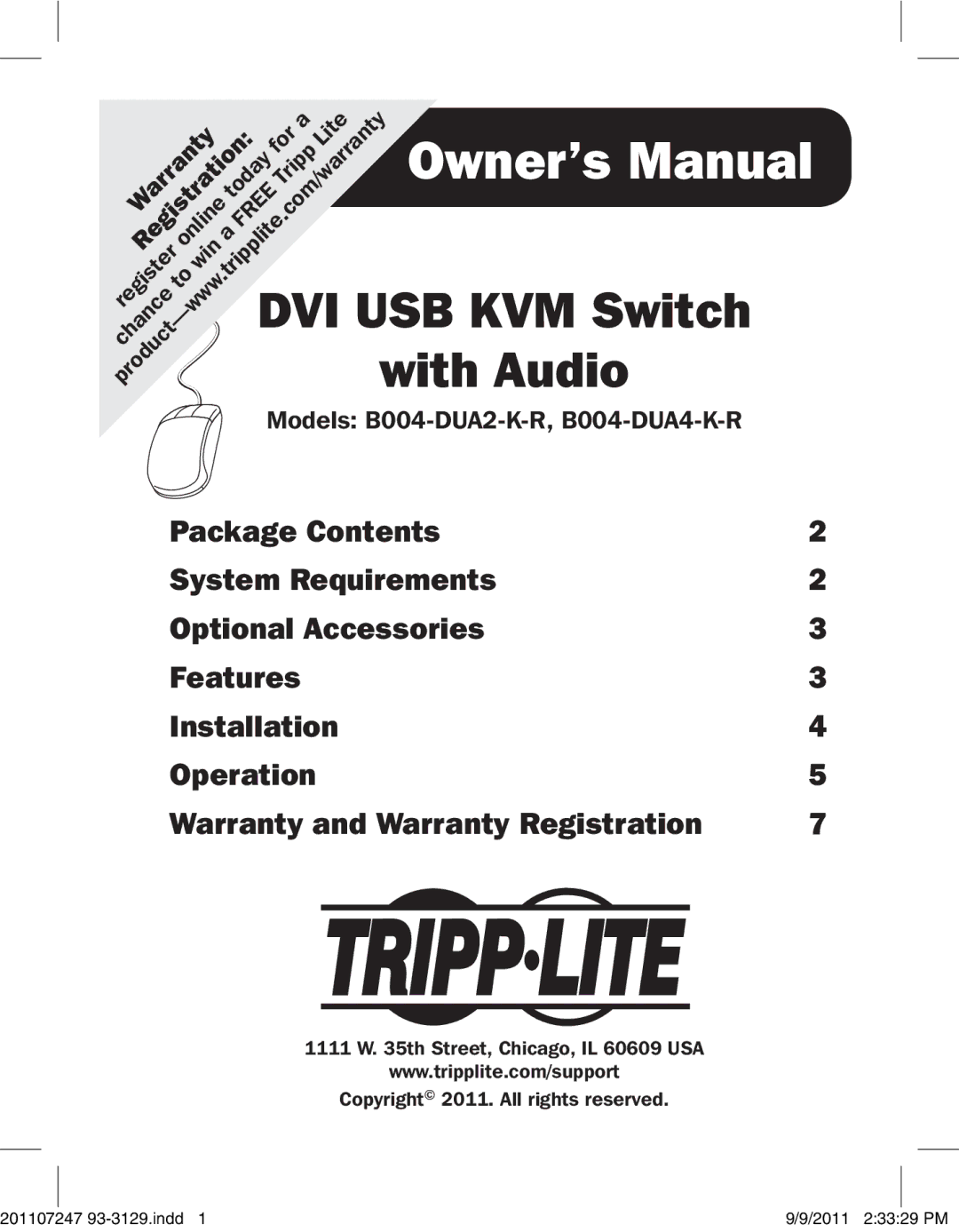 Tripp Lite B004-DUA4-K-R owner manual Warranty 