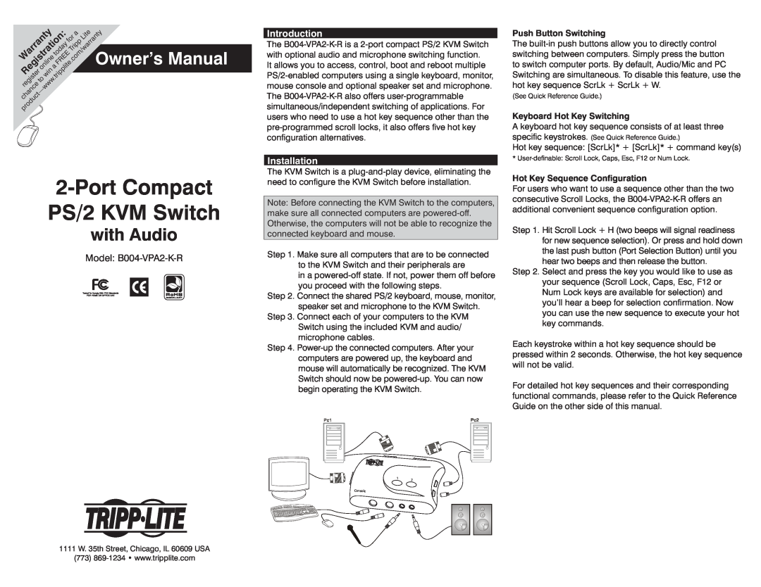 Tripp Lite B004-VPA2-K-R owner manual Introduction, Installation, Owner’s Manual, with Audio 