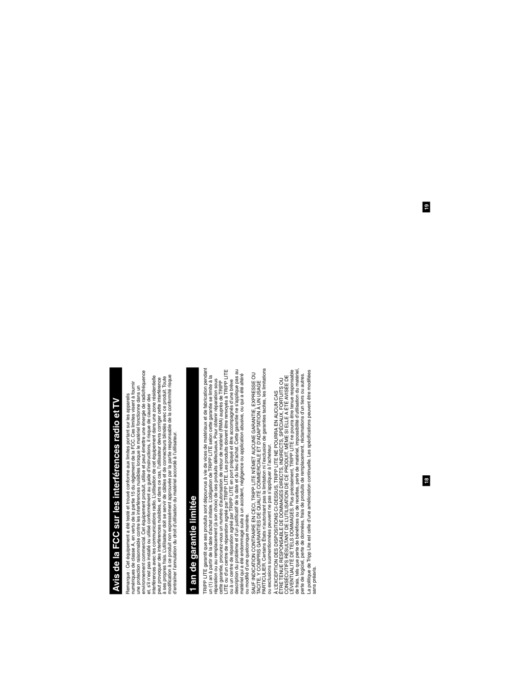 Tripp Lite B004-VUA2-K-R owner manual Avis de la FCC sur les interférences radio et TV, An de garantie limitée 