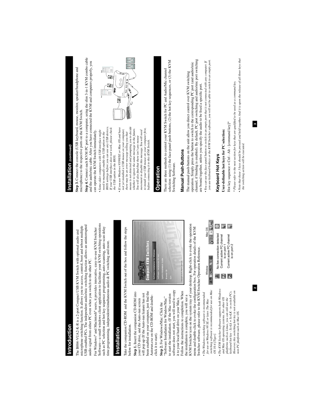 Tripp Lite B004-VUA2-K-R owner manual Introduction, Installation, Operation, Manual Push-Buttons, Keyboard Hot Keys 