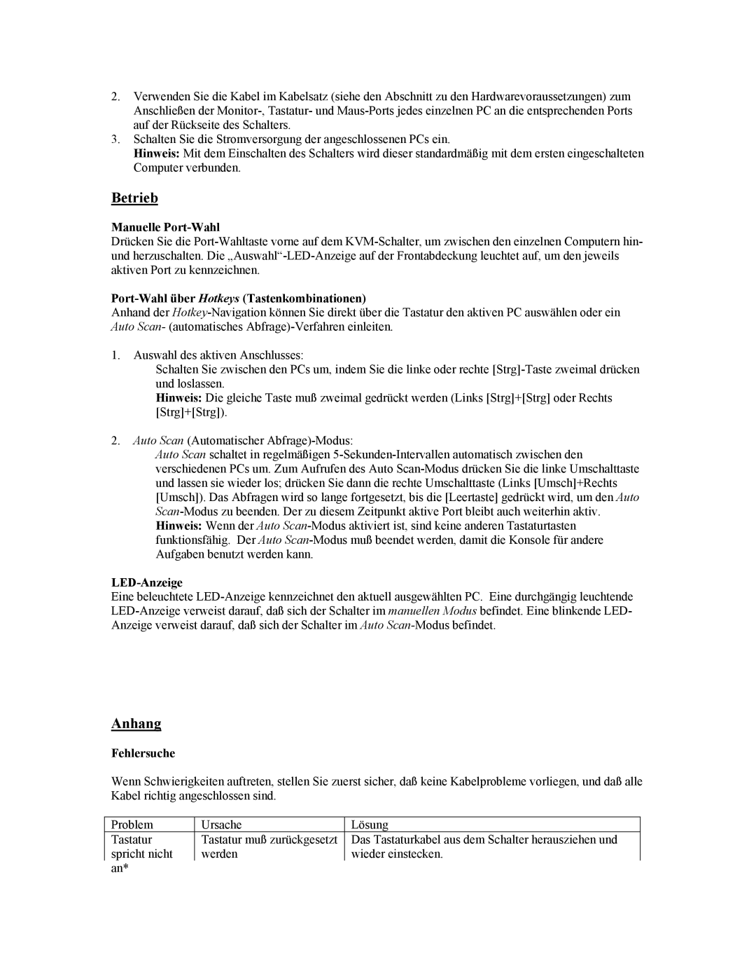 Tripp Lite B005-002-R user manual Betrieb, Anhang 