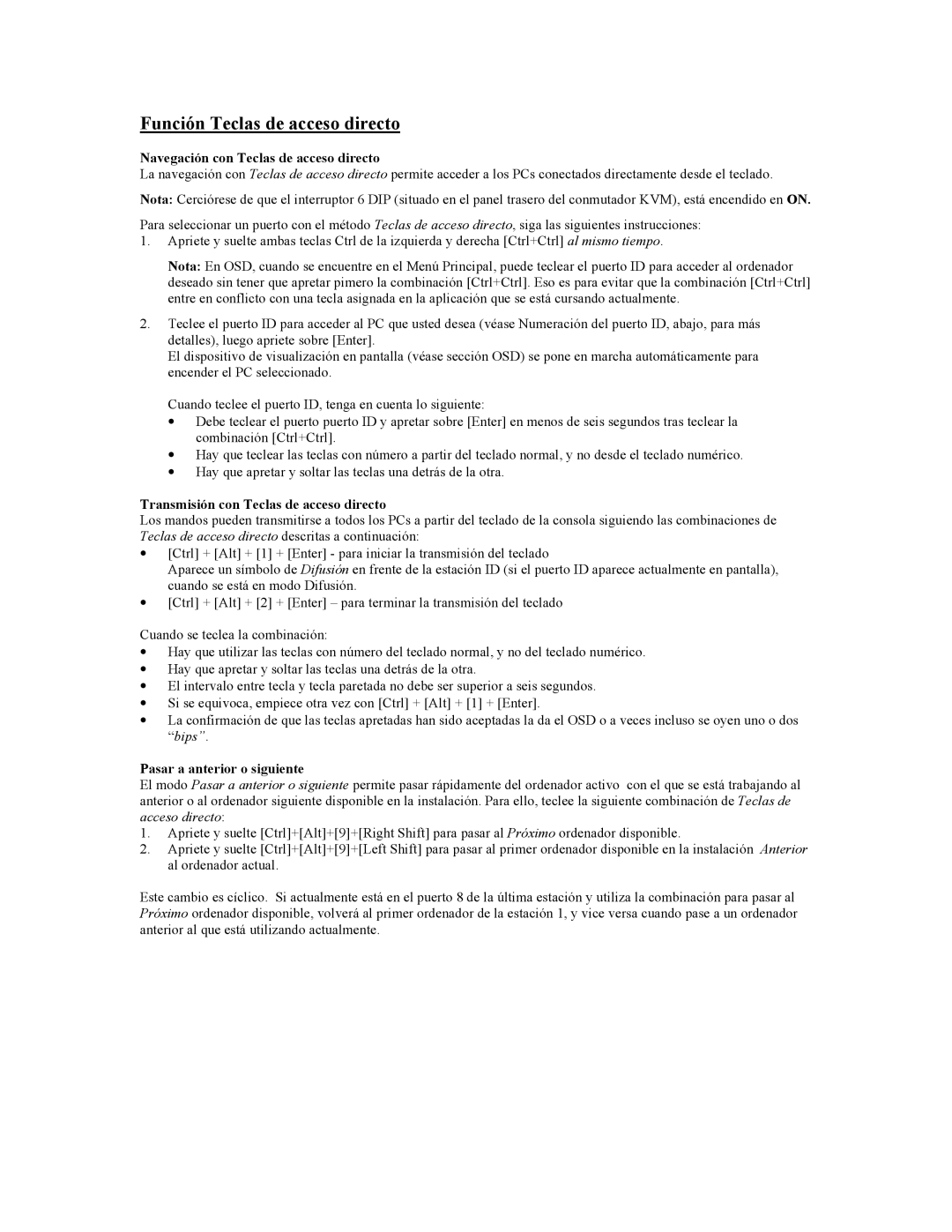 Tripp Lite B005-008 user manual Función Teclas de acceso directo, Navegación con Teclas de acceso directo 