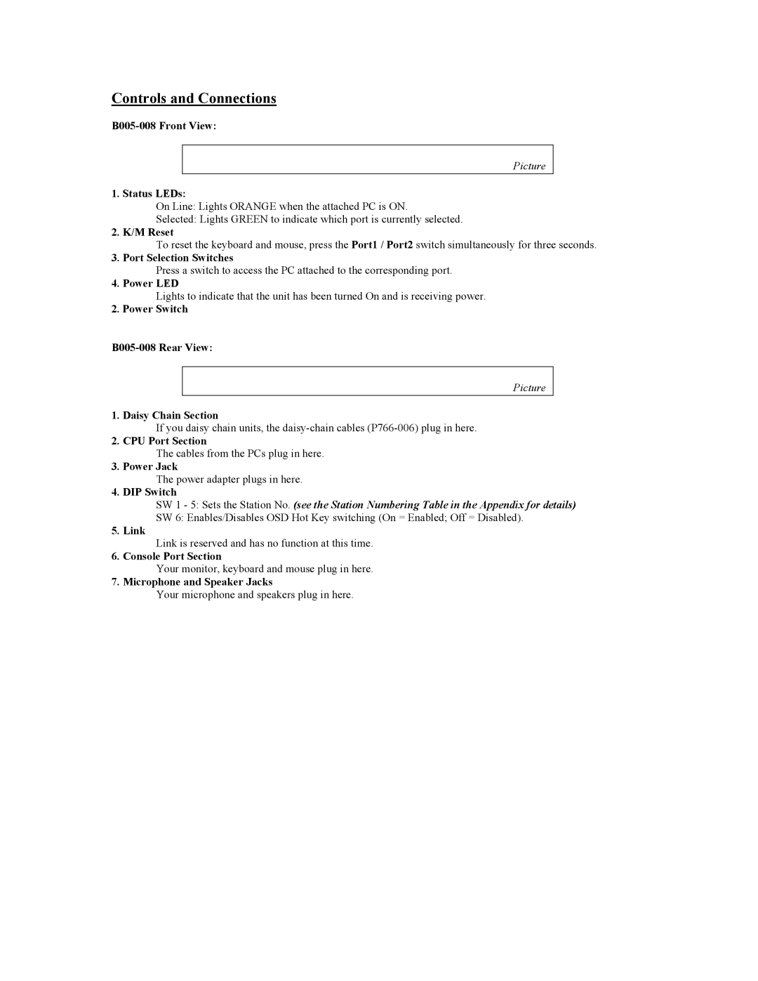 Tripp Lite B005-008 user manual Controls and Connections 