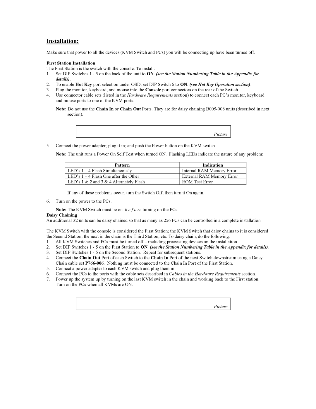 Tripp Lite B005-008 user manual First Station Installation, Pattern Indication, Daisy Chaining 