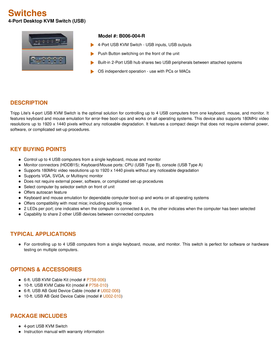 Tripp Lite B006-004-R instruction manual Switches 