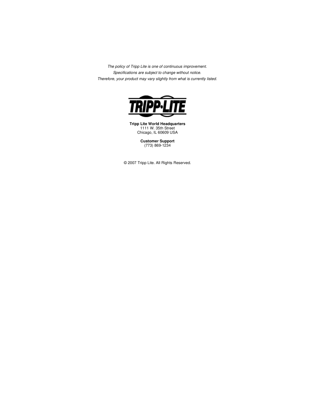 Tripp Lite B006-004-R instruction manual Tripp Lite World Headquarters 