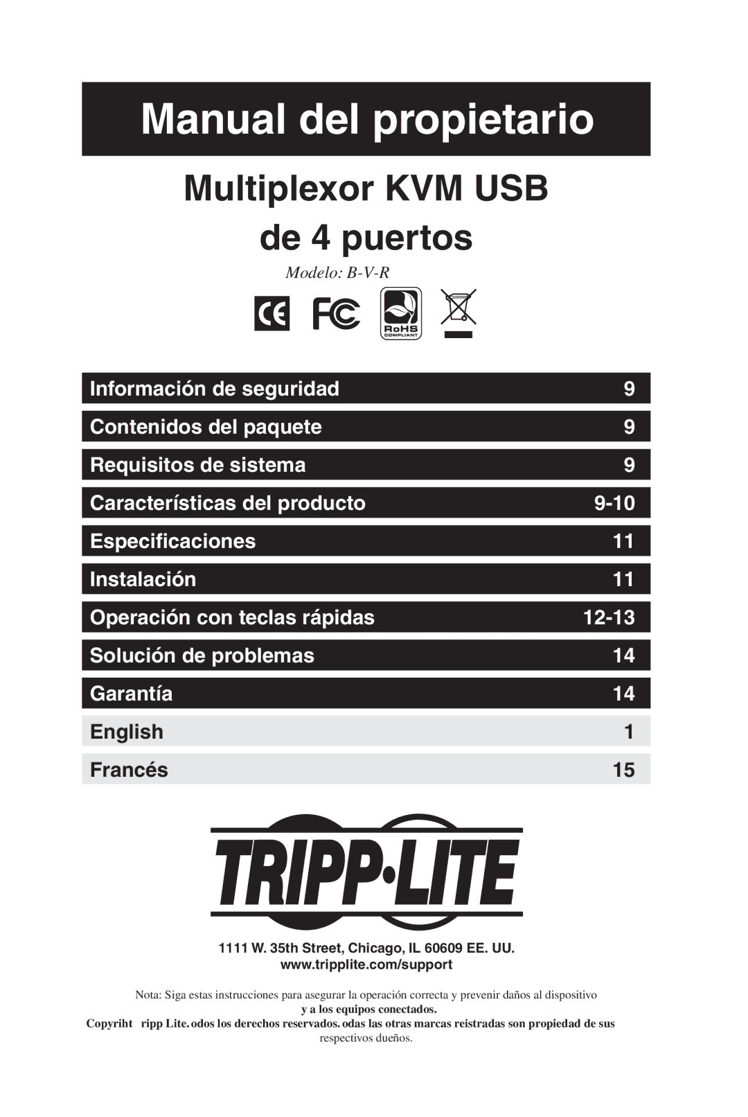 Tripp Lite B006-VU4-R owner manual Manual del propietario, Respectivos dueños 