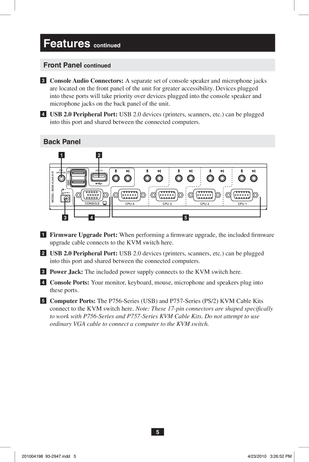 Tripp Lite B006-VUA4-K-R owner manual Back Panel 