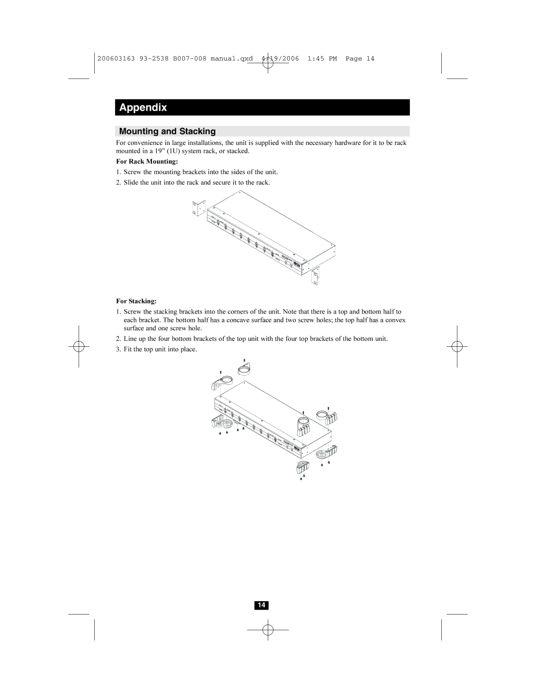 Tripp Lite B007-008 owner manual Mounting and Stacking 